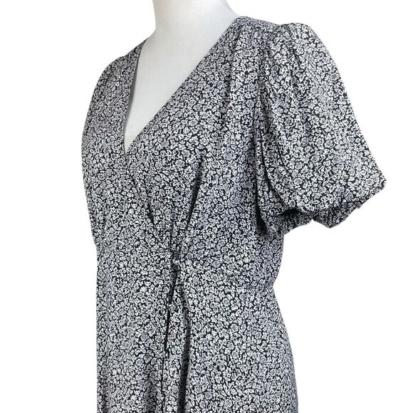 Madewell 6 Challis Button Wrap Mini Black Puff Short Sleeve Floral A-Line Dress - Picture 8 of 13